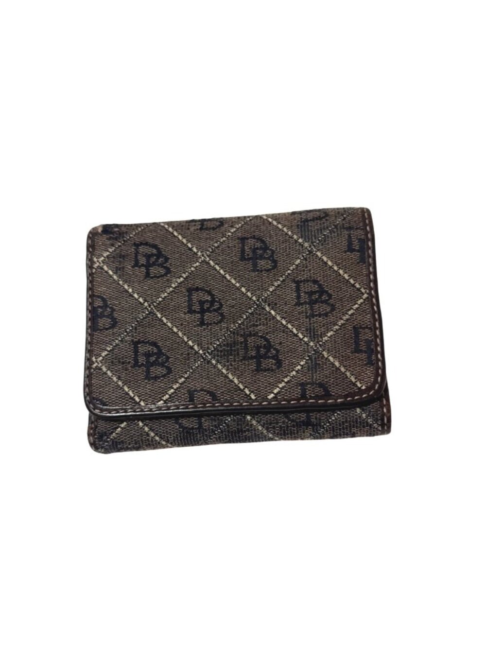 Vintage Dooney & Bourke Brown Leather Trifold Wallet With DB Monogram Canvas